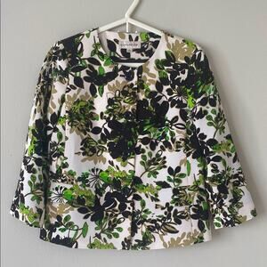 Evan Picone Women's Floral Print Button Down Blazer - Green and Black size 4